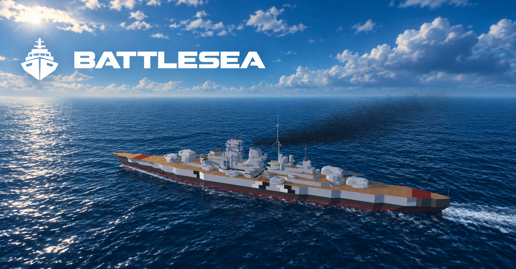 BattleSea artwork based on an in-game camouflaged warship sailing across the ocean.